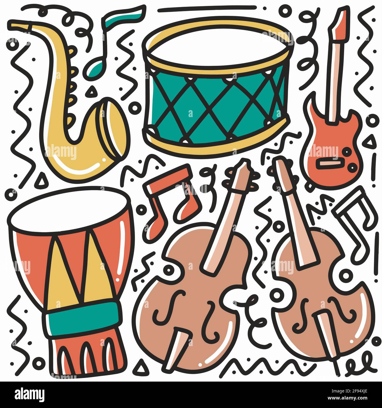 hand drawn musical equipment doodle set Stock Vector