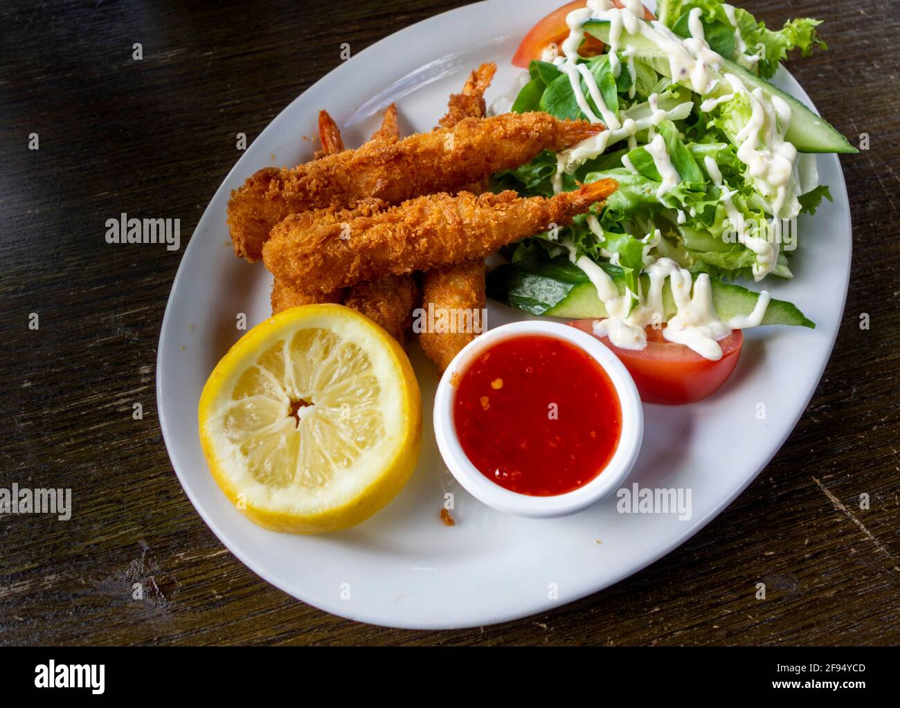Japanese breaded prawns with sweet chilli sauce and side salad hires