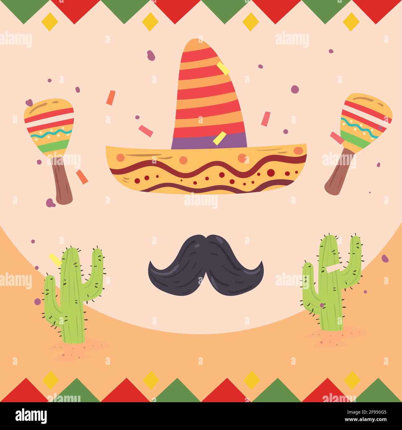 Mexican hat with mustache and maracas Stock Vector Image & Art - Alamy