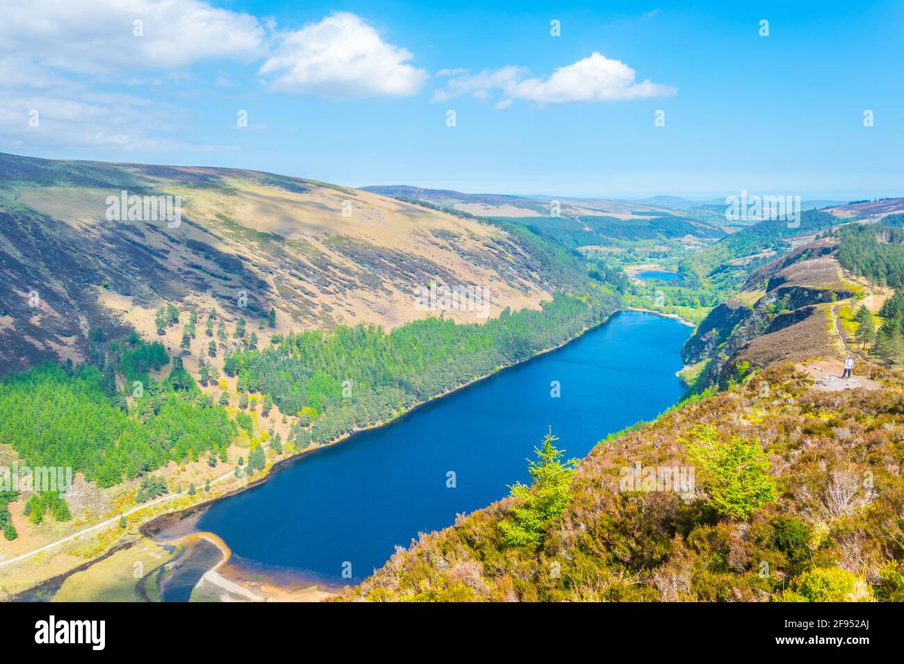 Aerial view of the upper and lower lake in Glendalough, Ireland Stock ...