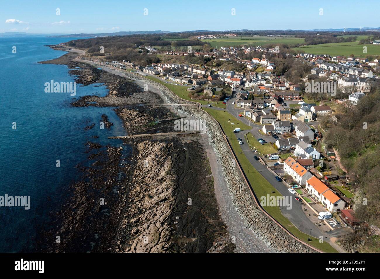 Aerial view of East Wemyss a former mining town on the fife coast, Scotland, United kingdom. Stock Photo