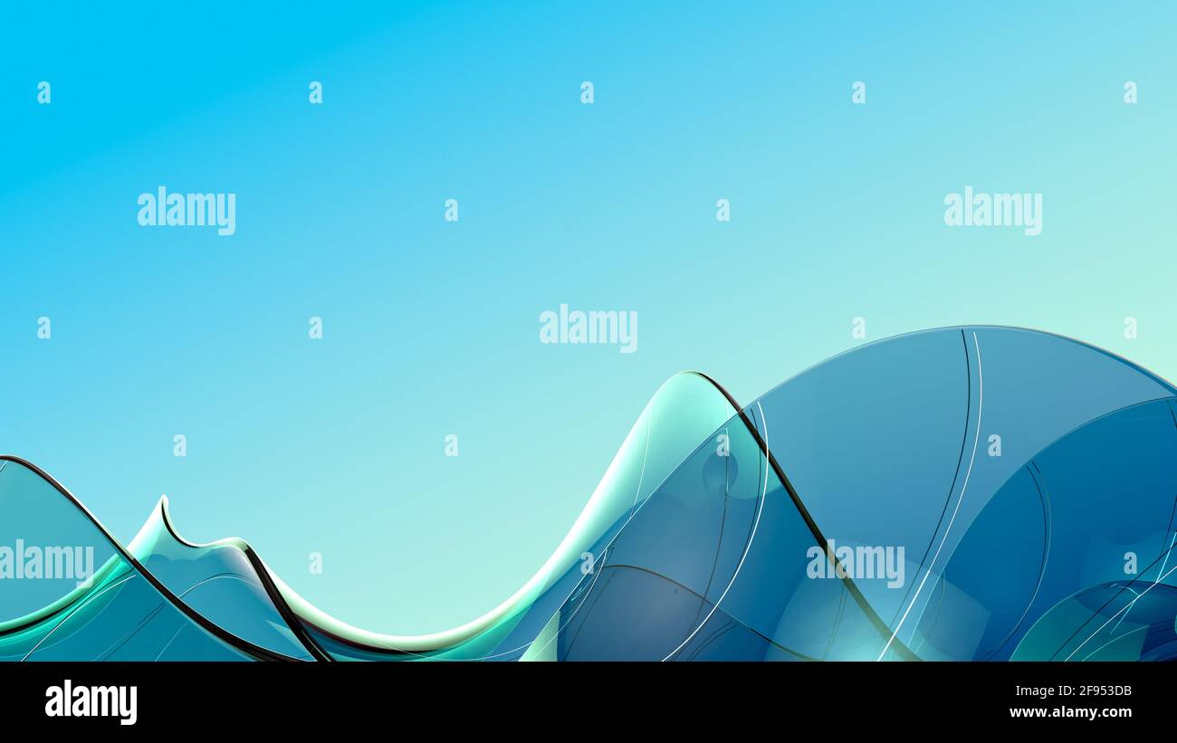 Abstract background, blue glass wave.Creative element for  art-design. 3d rendering. Stock Photo