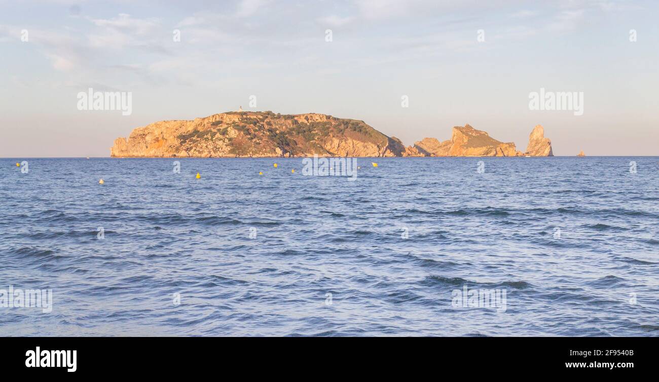 Medes island's from L'estartit in Costa Brava, Spain.Summer Mediterranean Sea concept background. Stock Photo