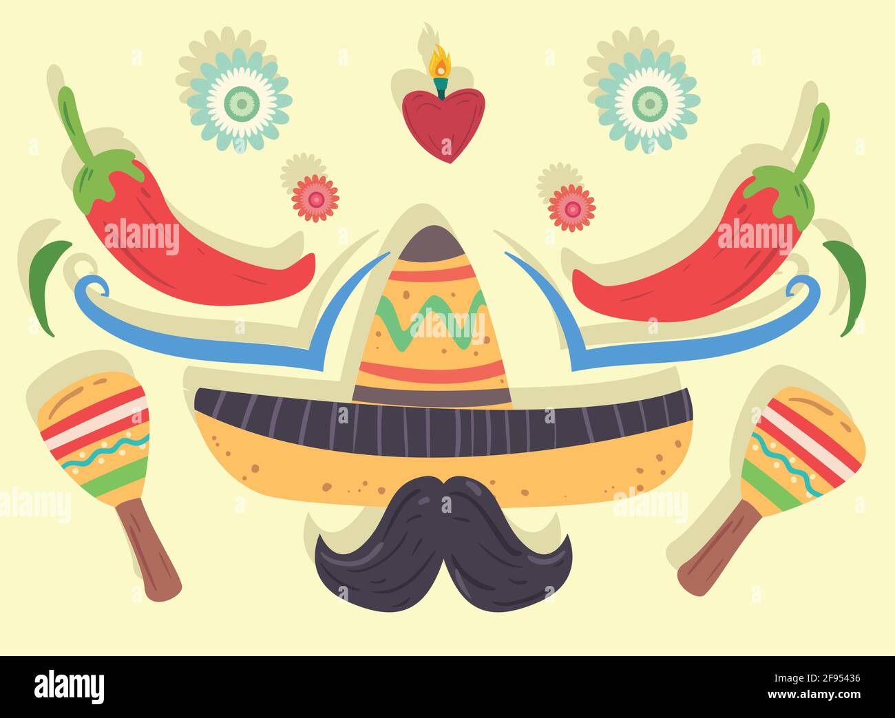 Mexican hat with mustache and chillis Stock Vector Image & Art - Alamy