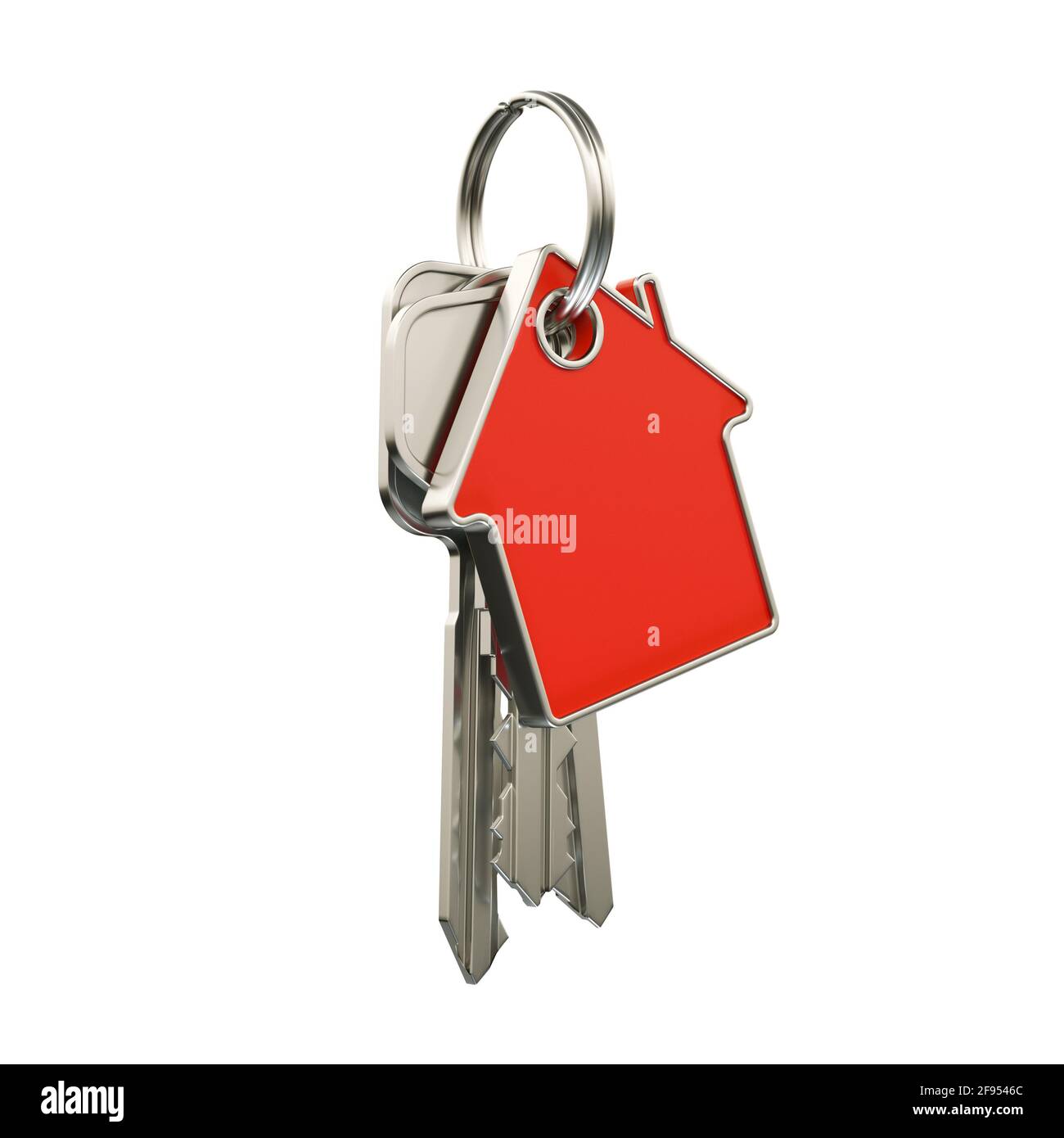 House keys with keychain in the shape of a house, isolate on a white
