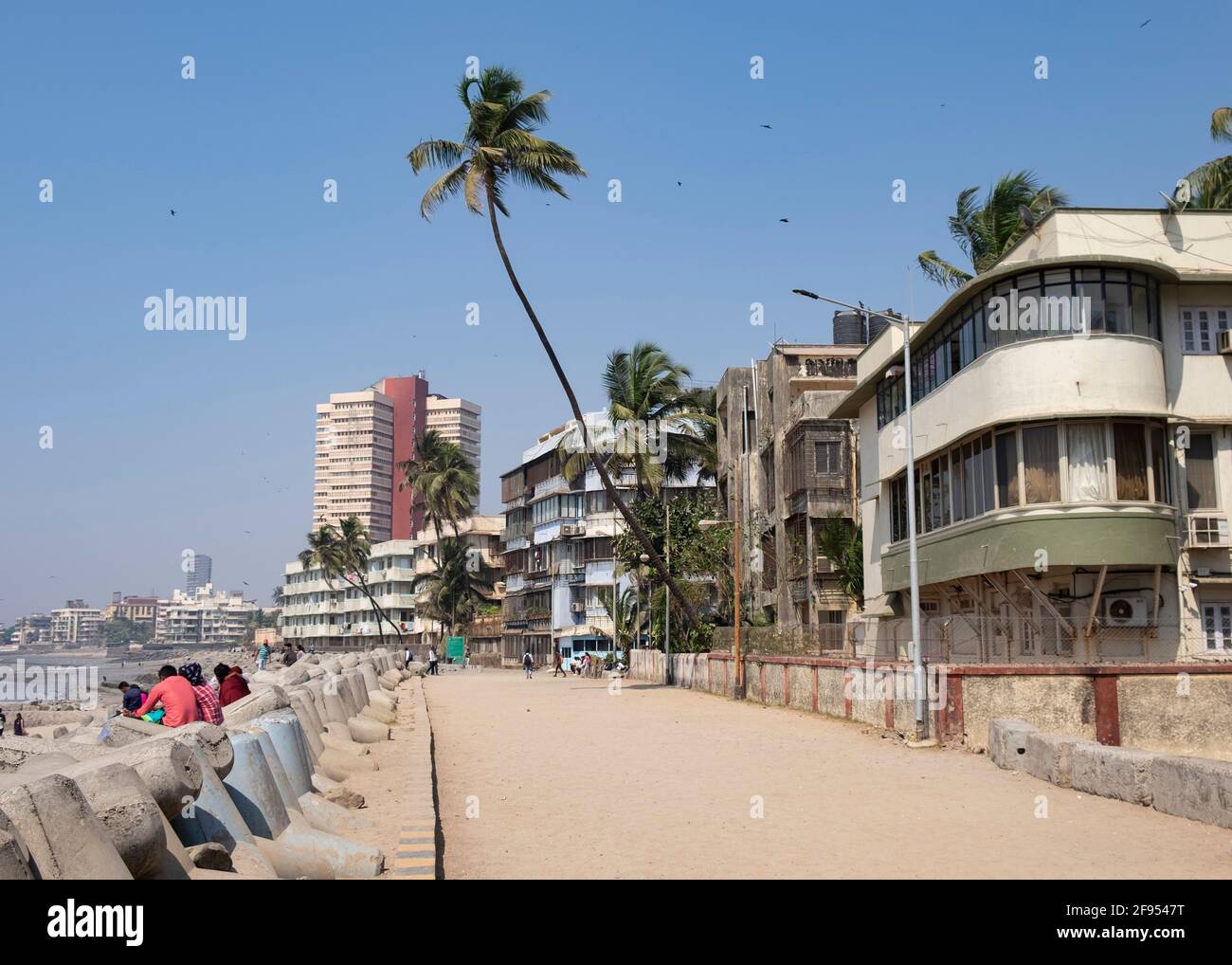 Apartment buildings at Mahim Bay beach in Mumbai,  Maharashtra,India, Asia. Stock Photo
