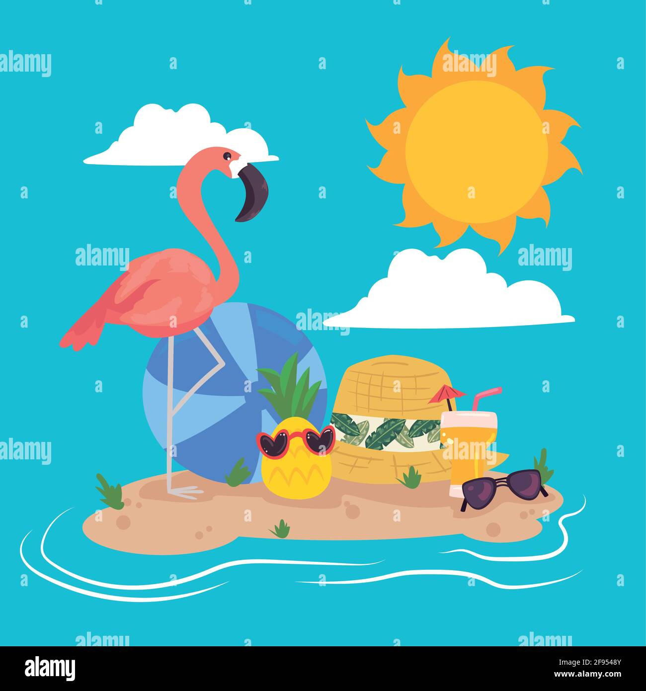 flamingo with icons at beach Stock Vector Image & Art - Alamy