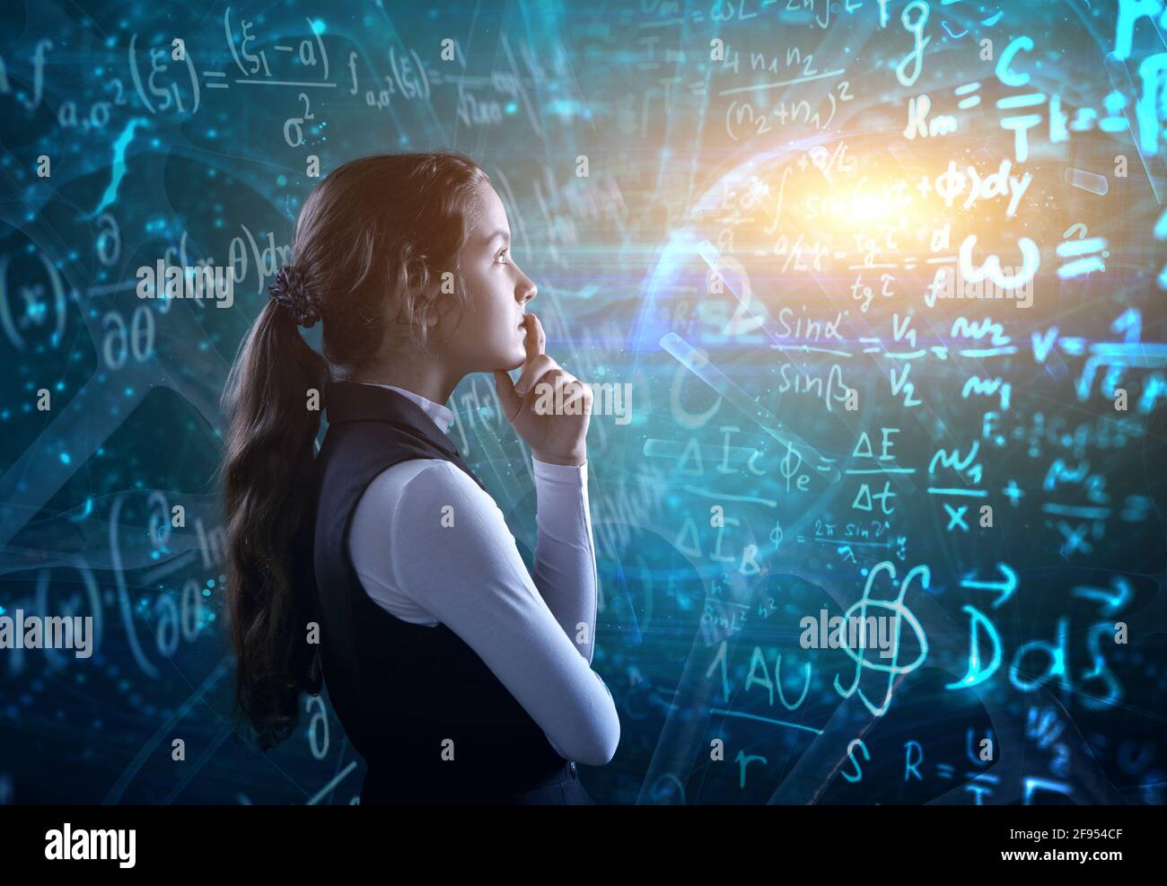 Student in front of the blackboard. Technology concept Stock Photo Alamy