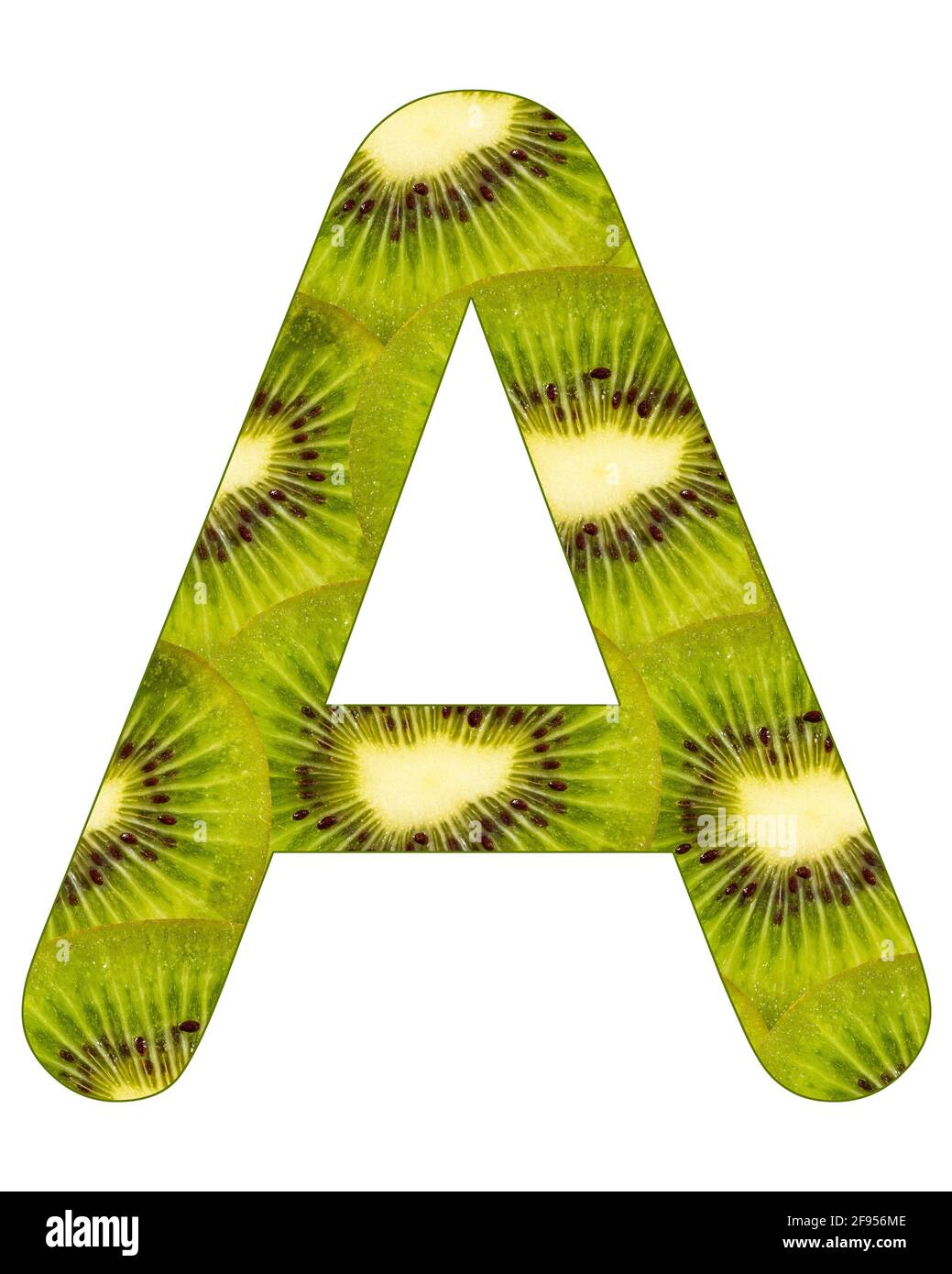 Alphabet letter A with kiwi fruit background - Actinidia deliciosa Stock Photo