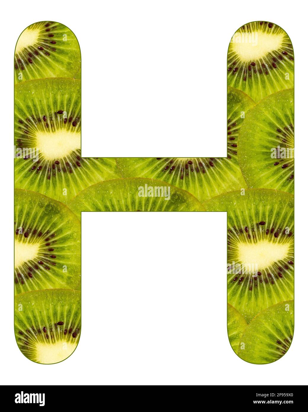 Alphabet letter H with kiwi fruit background - Actinidia deliciosa Stock Photo