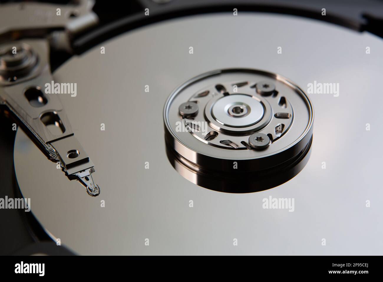Inside of a hard drive HDD Stock Photo