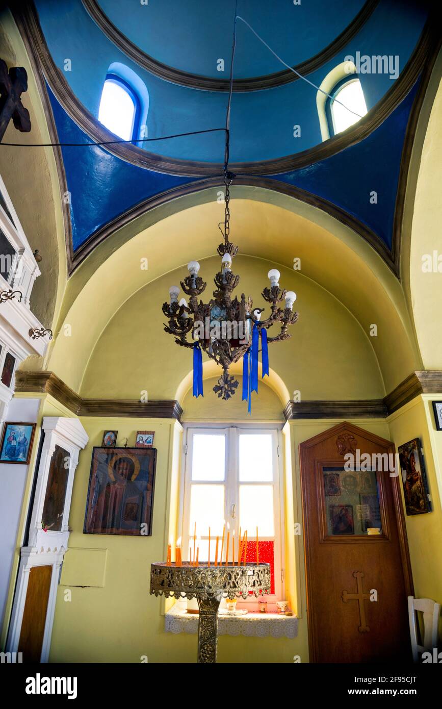 Agios Nikolaos Church interior Mykonos, Greece. Stock Photo