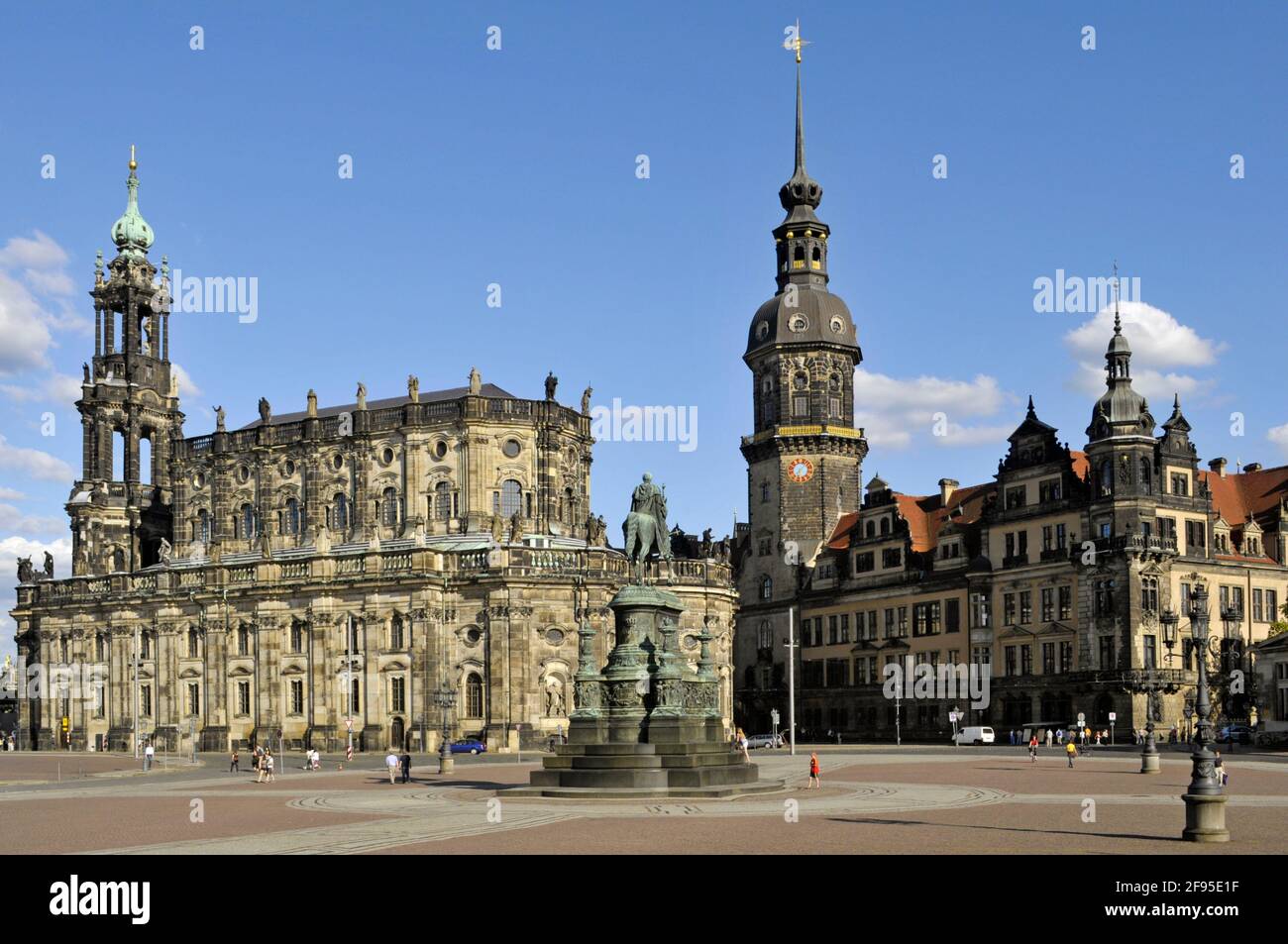 Hofkirche cathedral or Court Church and Saxony Dresden Castle with the  Hausmannsturm in Theaterplatz, Dresden, Saxony, Germany Stock Photo
