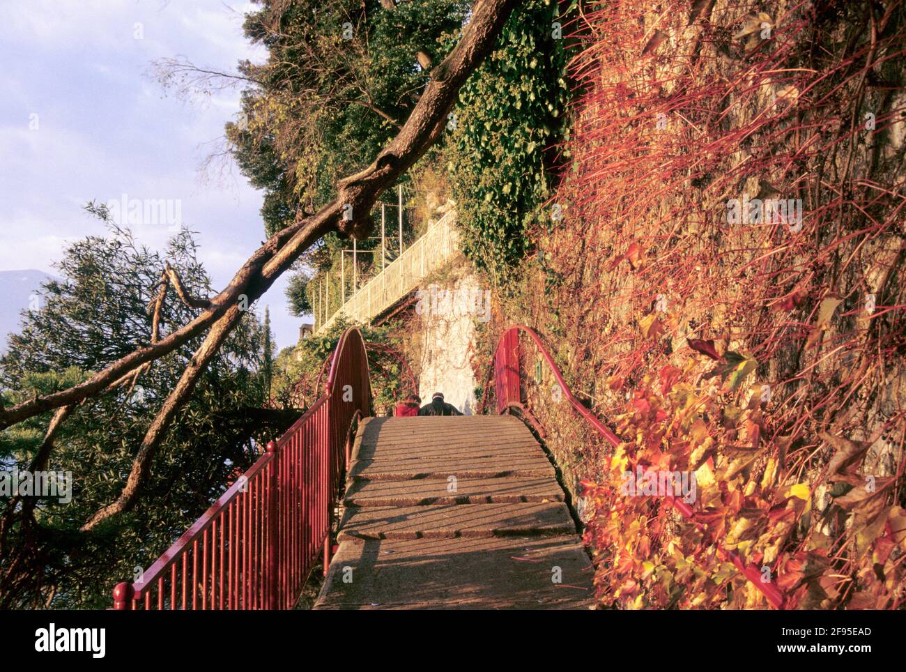 romantic walkway (walk of love) in Varenna,Lake Como, Lecco province, Italy Stock Photo