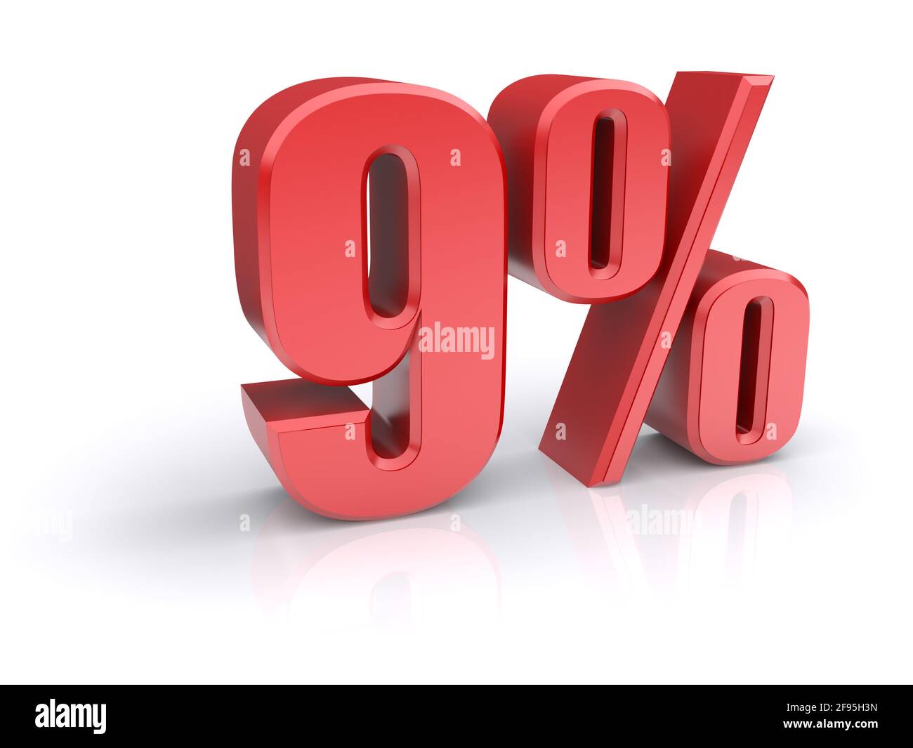 Red 9% percentage rate icon on a white background. 3d rendered image ...
