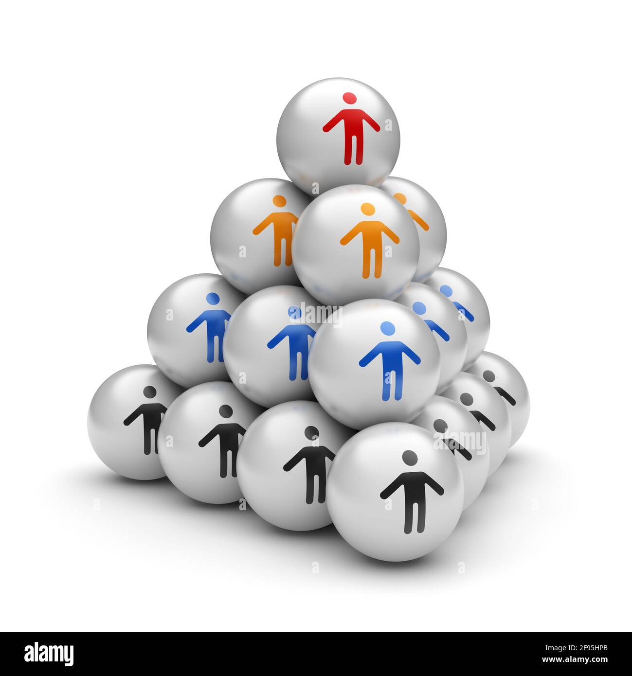 Business concept of the hierarchy structure pyramid and the leader of the team on its top. 3d illustration Stock Photo