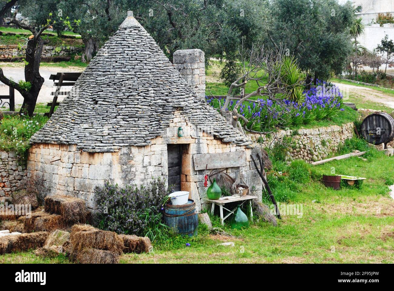 A Trullo traditional, stone, conical house in Alberobello, Bari, Italy. Alberobello is a town in Italy’s Apulia region known for its trulli. Stock Photo
