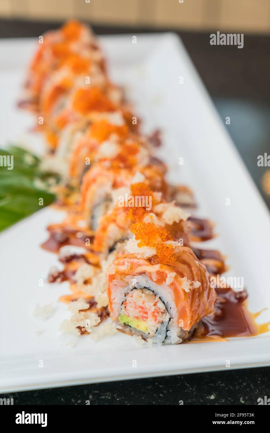 salmon sushi rolls - japanese food Stock Photo - Alamy