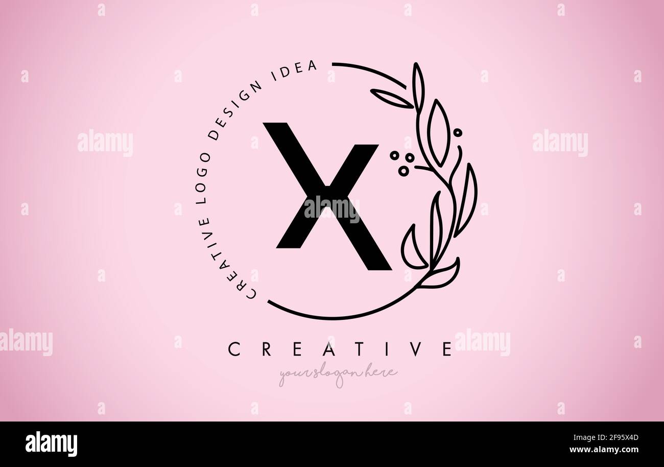 X Letter Floral Logo Design with Creative Elegant Leaf Monogram Branch ...