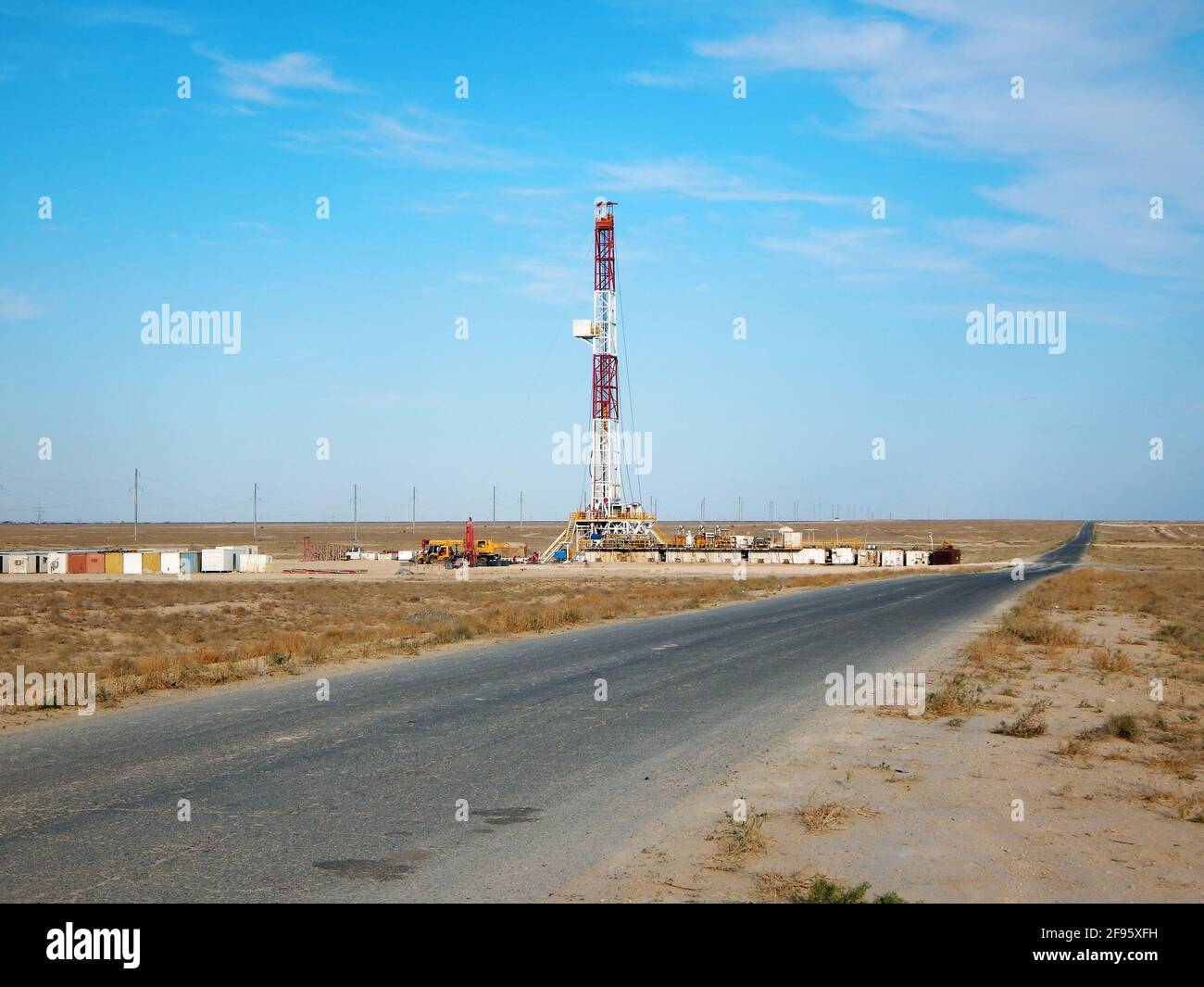 Drilling Rig in the steppe. Kazakhstan. Mangistau region. 10 September 2019 year. Stock Photo