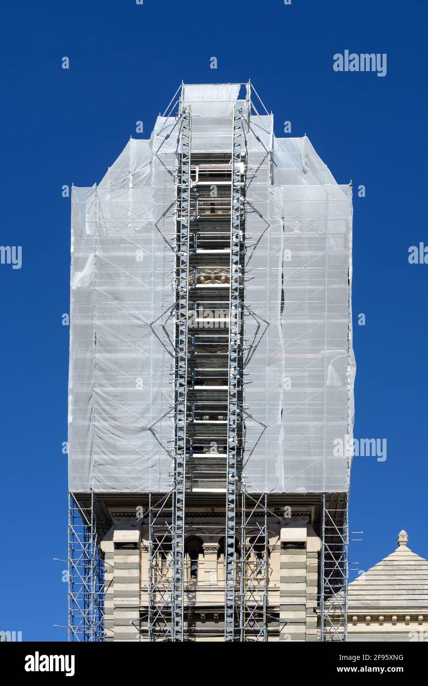 Scaffolding Used During Building Restoration, Maintainance, Repair & Cleaning of Marseille Cathedral of La Nouvelle Major Marseille Provence France Stock Photo