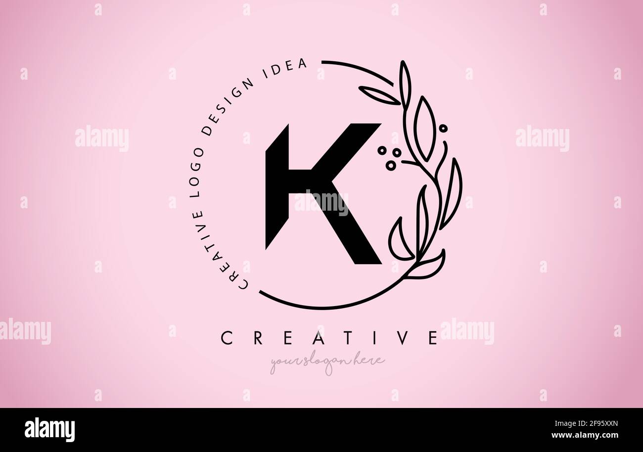 K Letter Floral Logo Design with Creative Elegant Leaf Monogram Branch ...