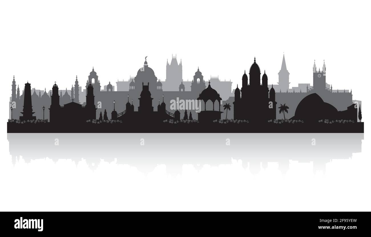 Kolkata India city skyline vector silhouette illustration Stock Vector