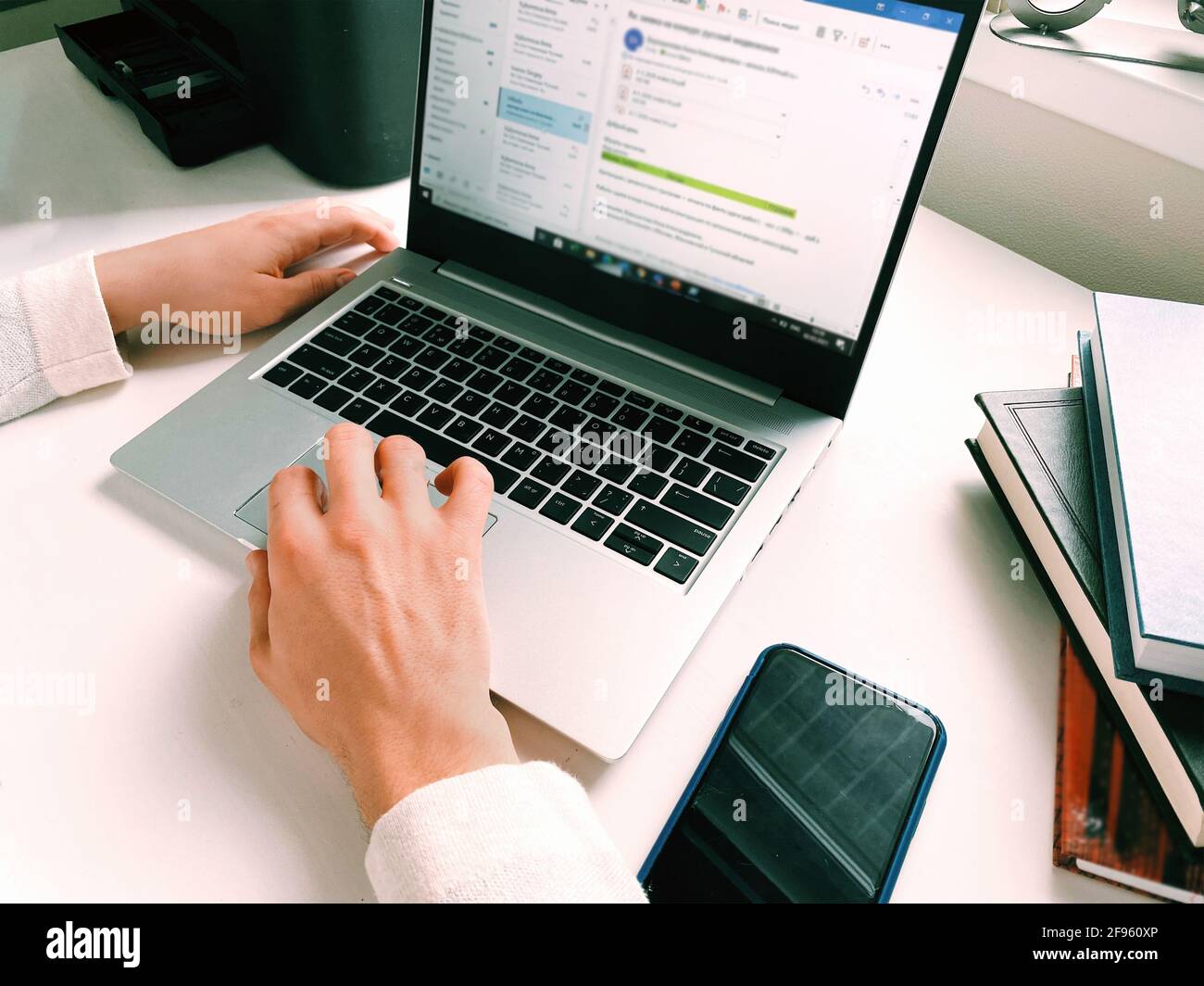 hands of the man working online on self isolation Stock Photo