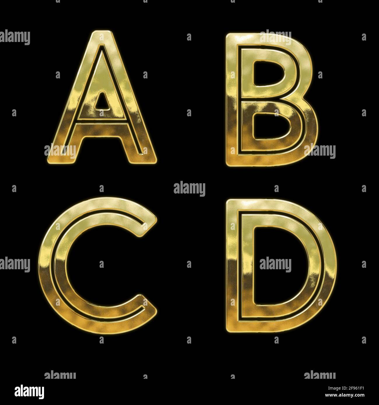 3D rendering of Modern style golden font alphabet - letters A-D Stock ...