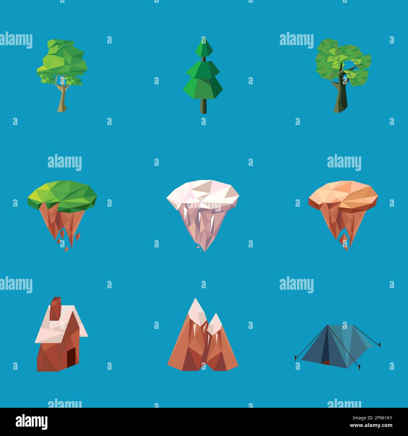 nine lowpoly nature icons Stock Vector