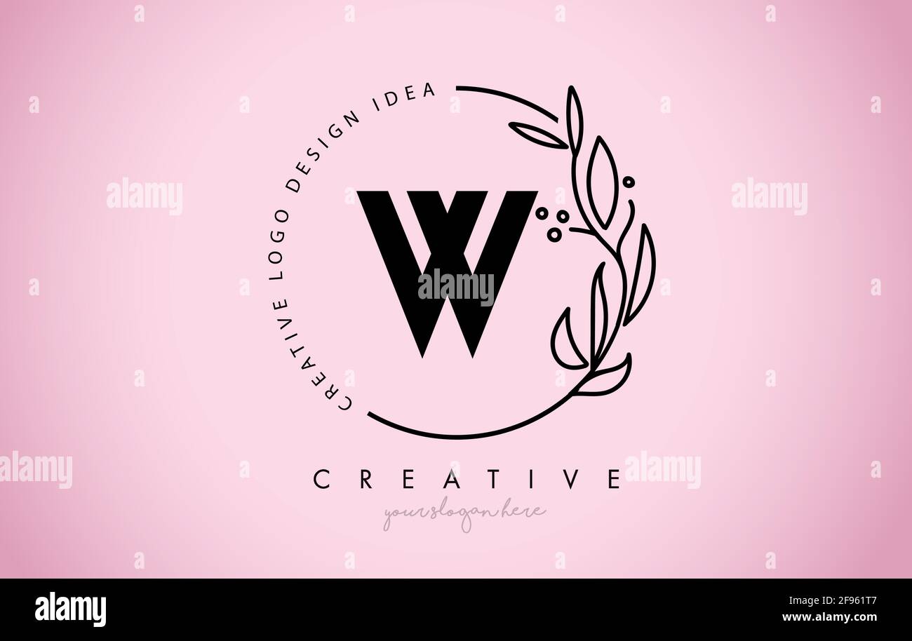 W Letter Floral Logo Design with Creative Elegant Leaf Monogram Branch ...