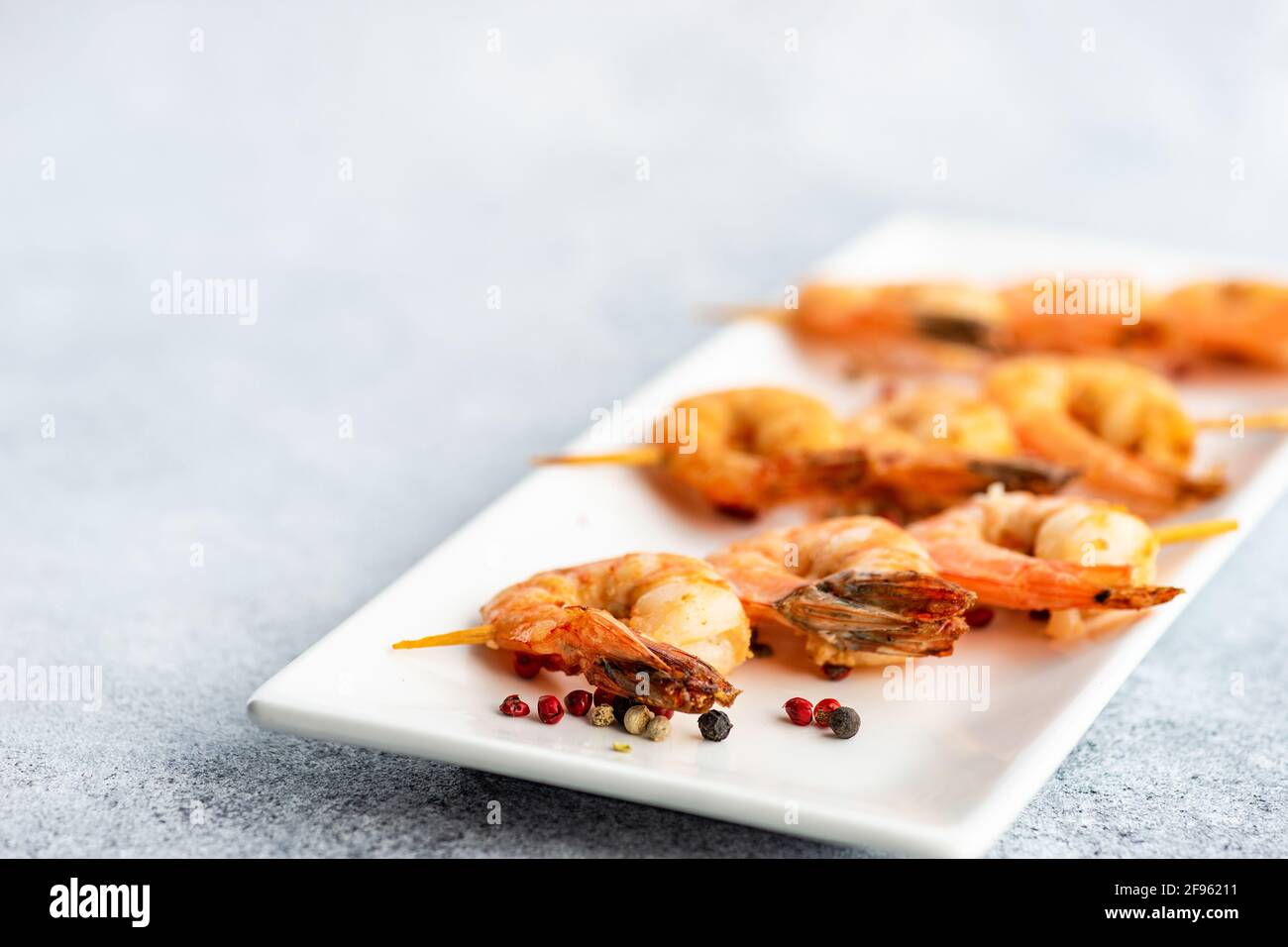Finger food for lunch with bbq shrimps Stock Photo
