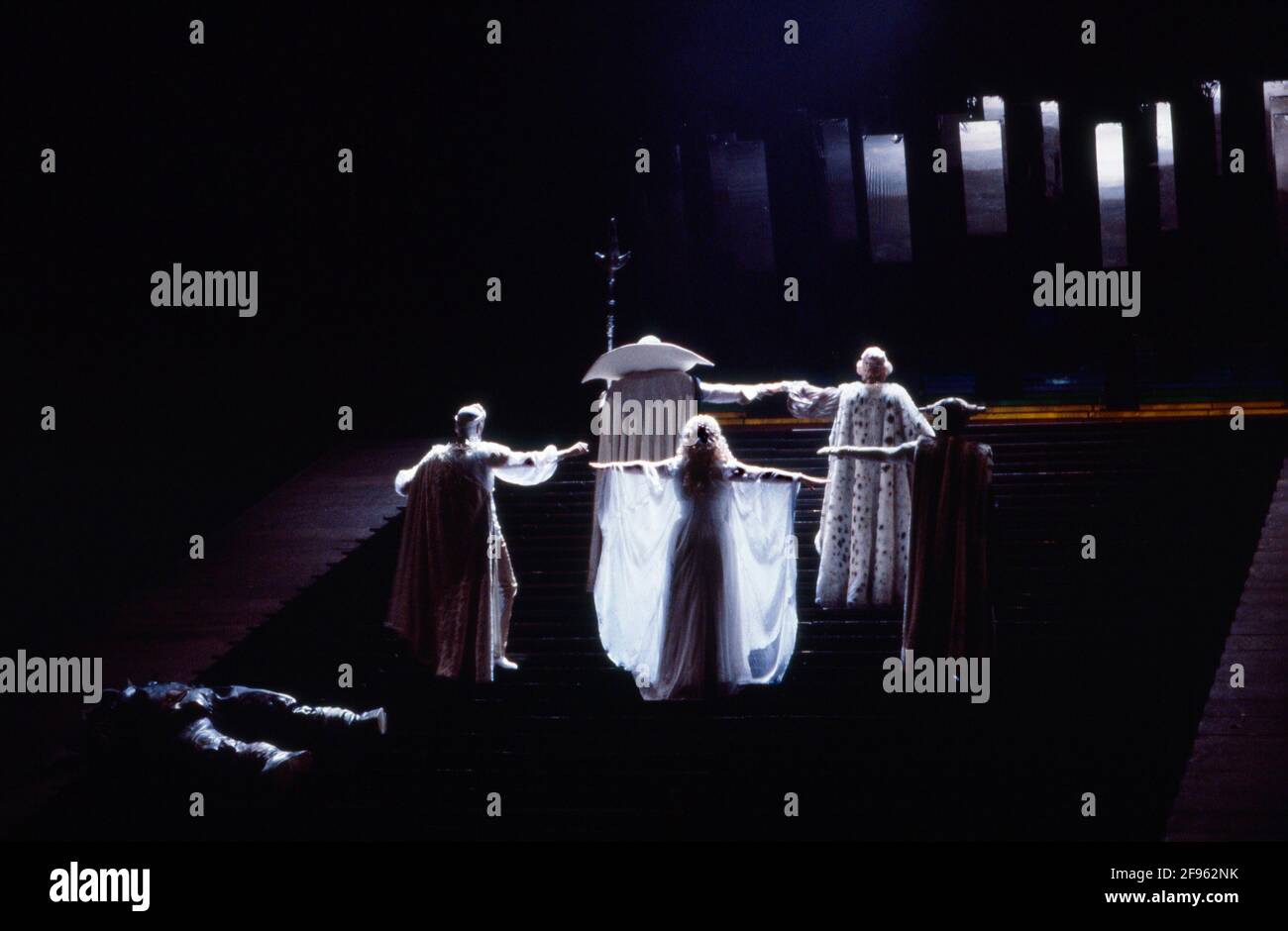 the Gods ascend to Valhalla in DAS RHEINGOLD by Wagner at the The Royal Opera, Covent Garden, London WC2  11/09/1980  conductor: Colin Davis  set design: Josef Svoboda  costumes: Ingrid Rosell  lighting: William Bundy  director: Gotz Friedrich Stock Photo
