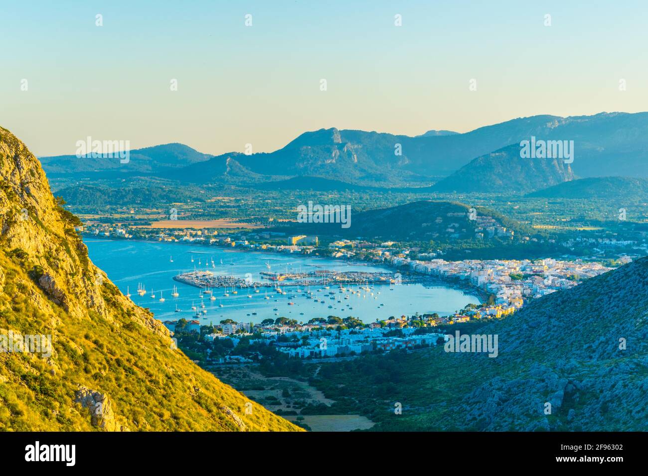 Aerial View Of Port De Pollenca And Pollenca Bay Mallorca Spain Stock aerial-view-of-port-de-pollenca-and-pollenca-bay-mallorca-spain-stock