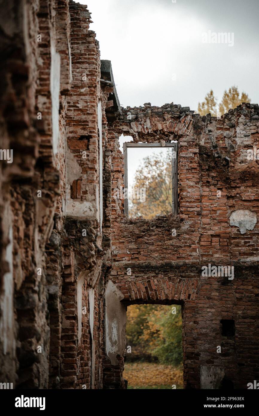 Vertical shot of Balga Castle Ruins in Kaliningrad Oblast, Russia Stock Photo