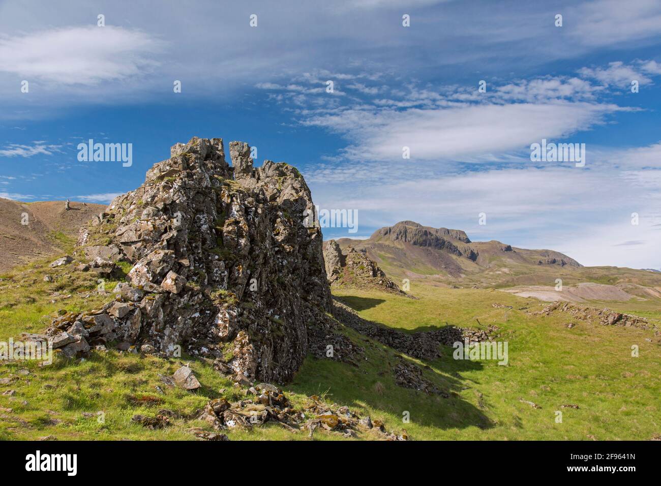 Rock formations at Þvottá / Thvotta in summer, Djúpivogur, Austurland in eastern Iceland Stock Photo