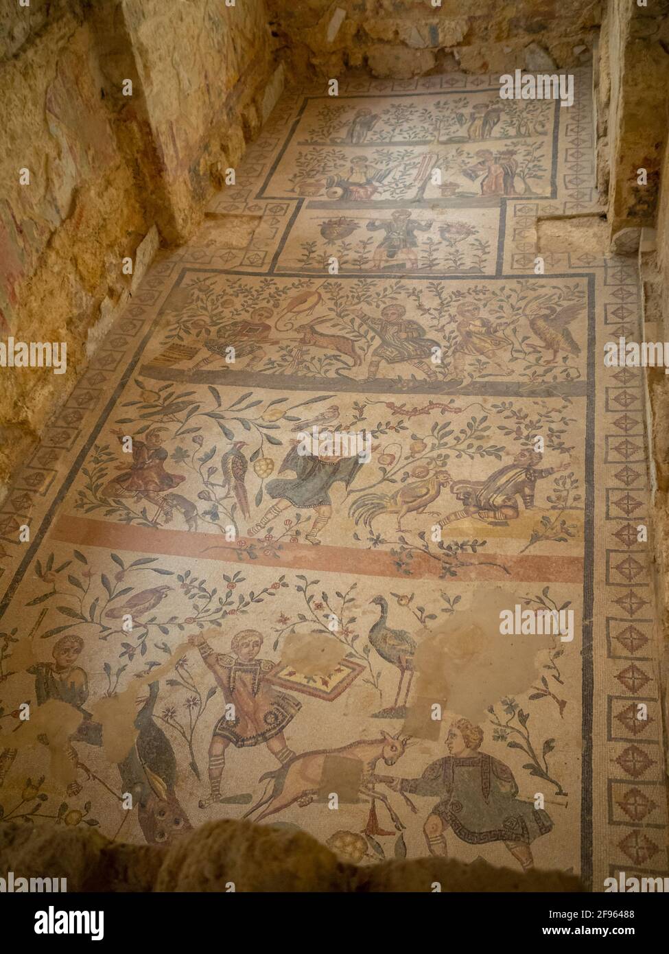 General view of the Cubicle of Children Hunting, Villa Romana del ...
