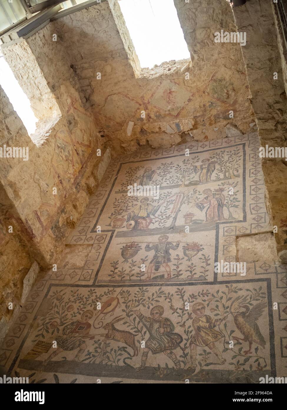 General view of the Cubicle of Children Hunting, Villa Romana del ...