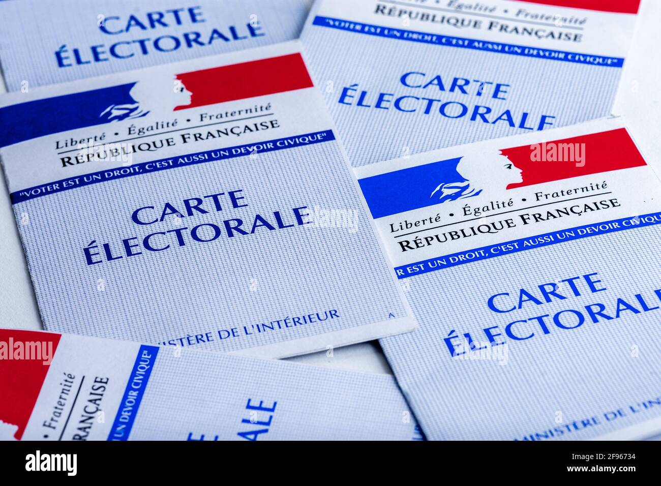 French electoral cards. Each French voter receives a card allowing them to vote in elections in France Stock Photo