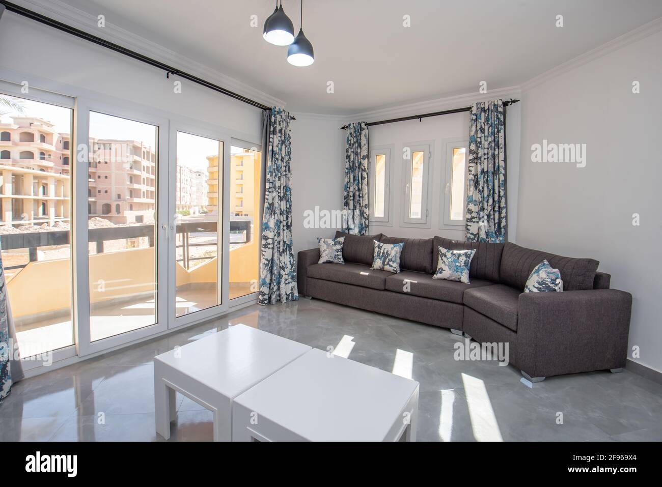 Living room lounge area in luxury apartment show home showing interior ...