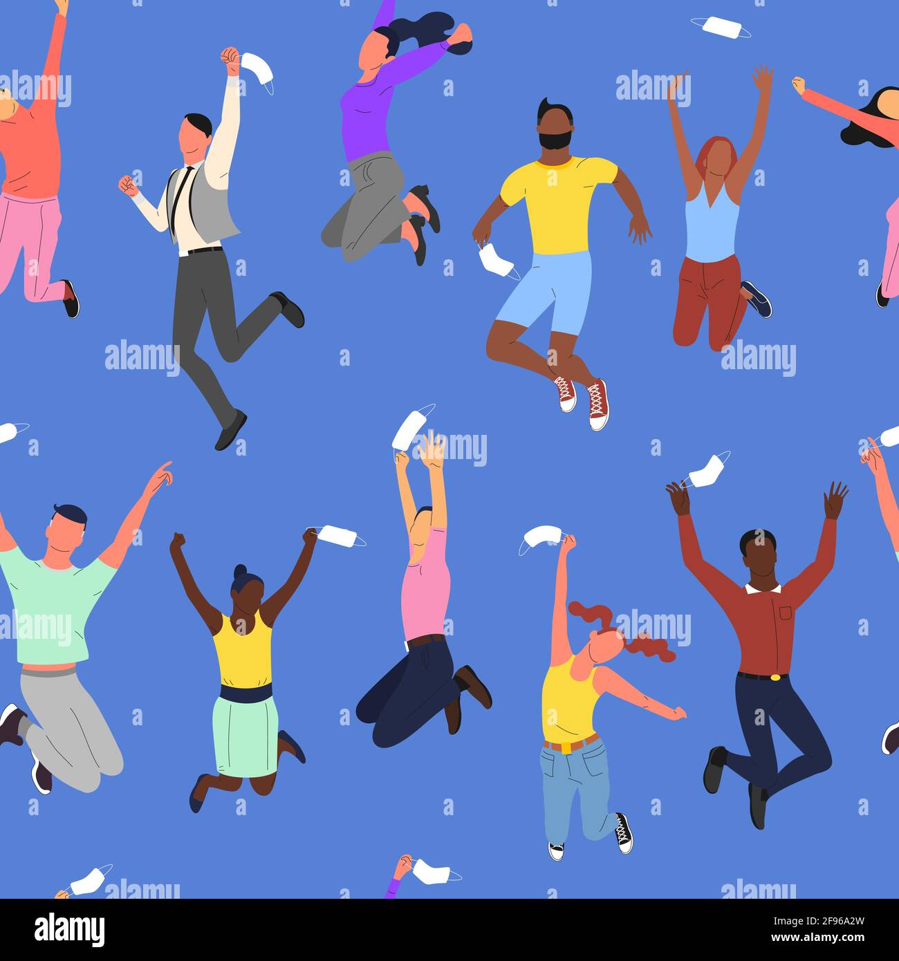 Seamless pattern with crowd of young happy multinational diverse people