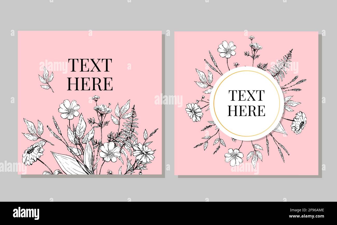 Beautiful card with a round wreath of different flowers of vintage ...