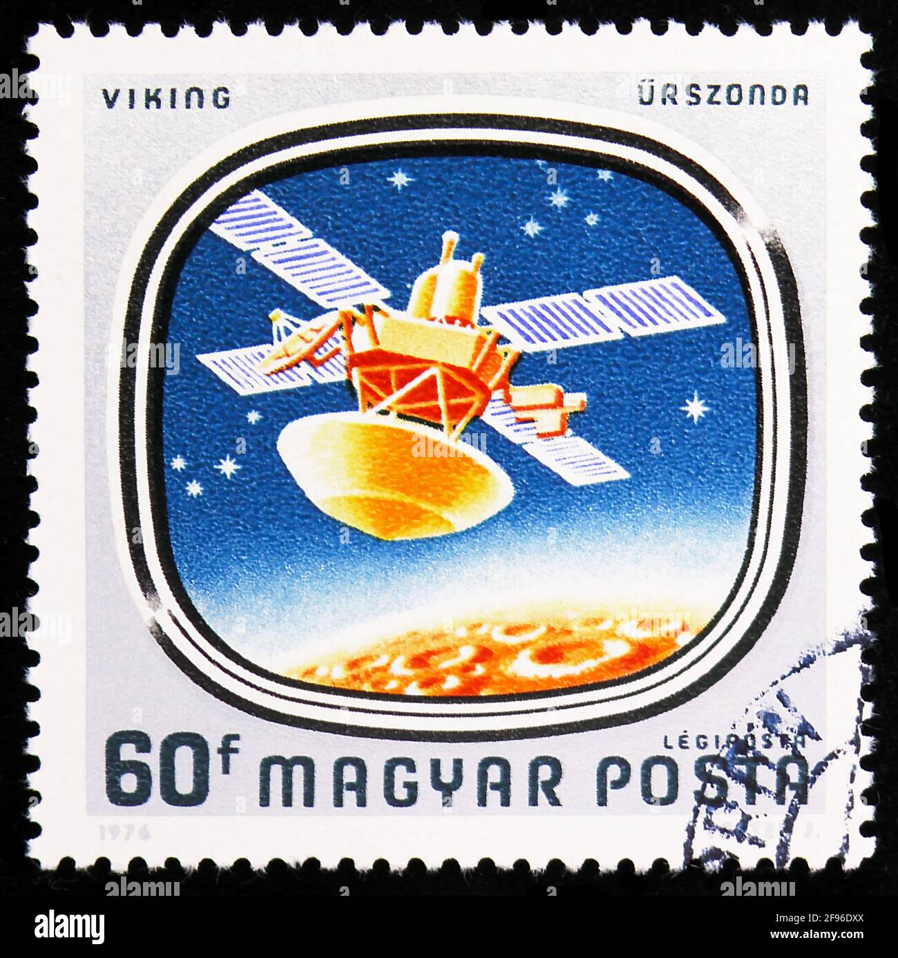 MOSCOW, RUSSIA - AUGUST 21, 2019: Postage stamp printed in Hungary shows Viking in space, Space Research (1976) serie, circa 1976 Stock Photo