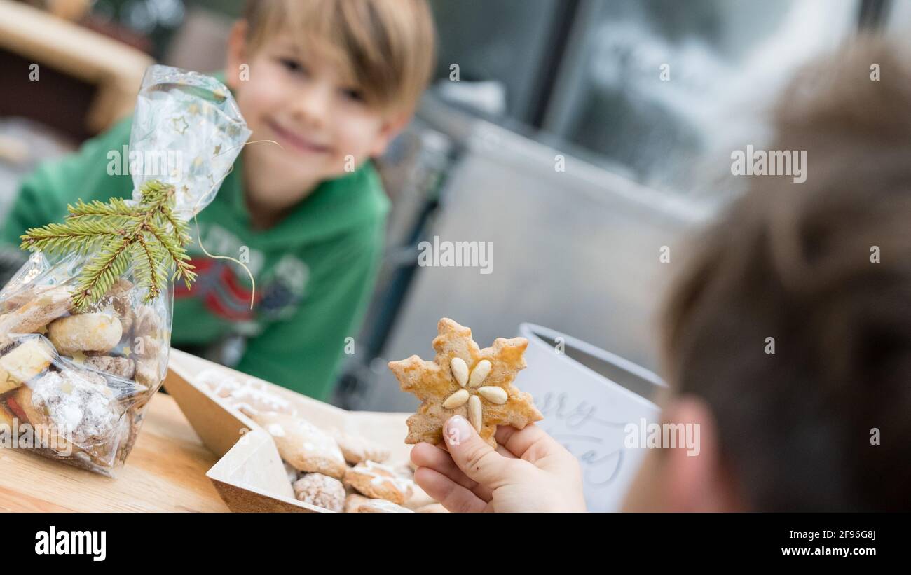 Children baking at Christmas time, children's bakery Stock Photo