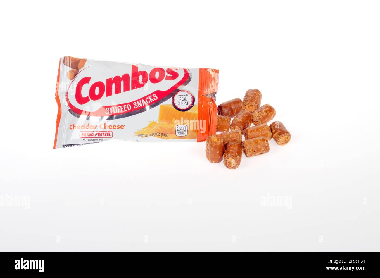 Combos Cheddar Cheese Stuffed Snacks Bag on White by Mars, Inc. Stock Photo