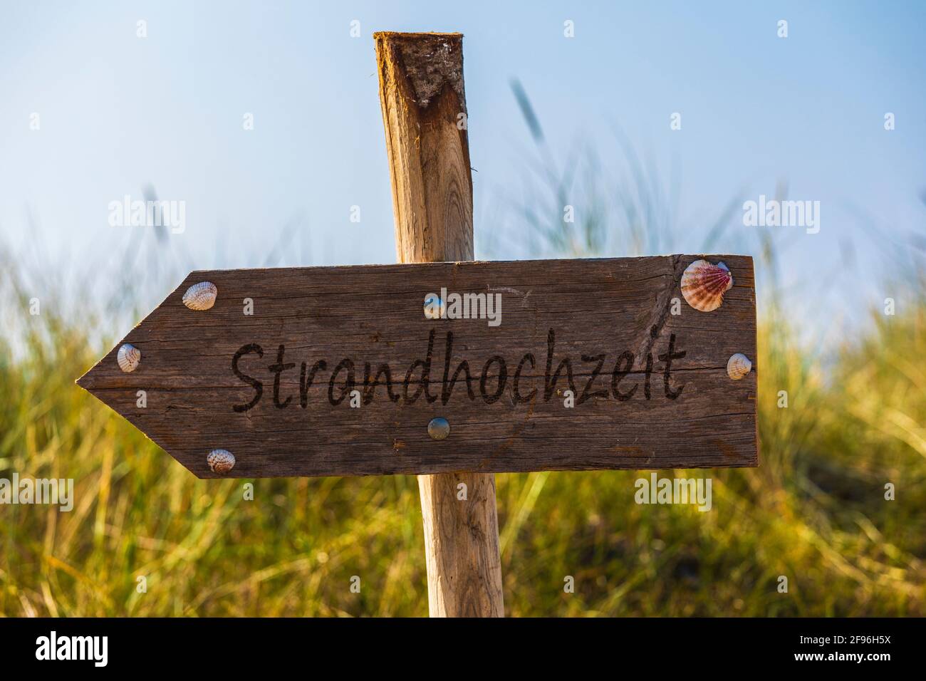 easel with wooden WELCOME TO OUR WEDDING sign in front of dunes Stock Photo  - Alamy