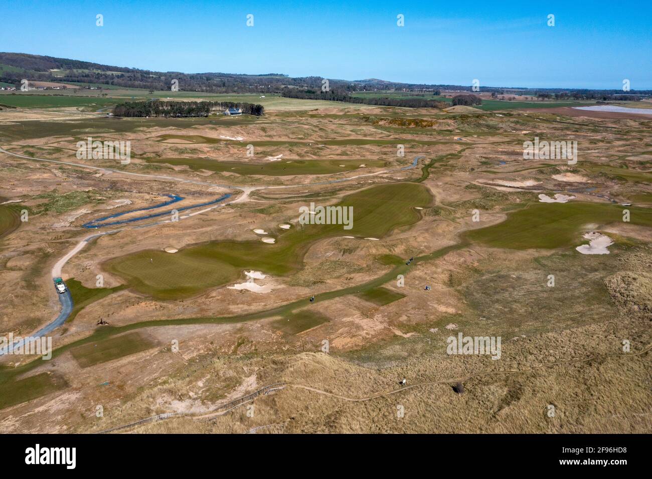 Aerial view of dumbarnie golf links, Leven, Fife, Scotland. Stock Photo