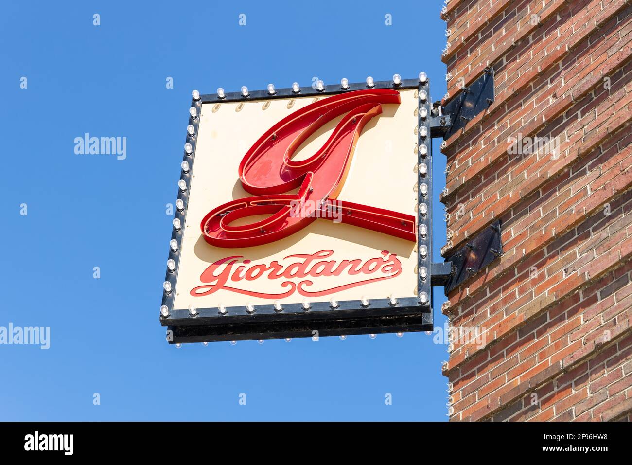Giordano's is an Italian restaurant that is known for its Chicago deep dish pizza, mostly in Illinois but also in some other states around the USA. Stock Photo