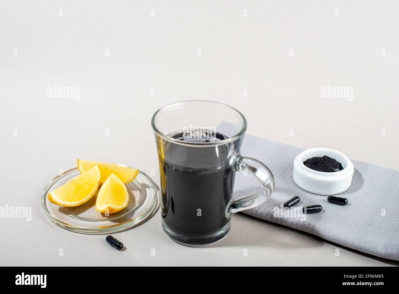 Detox drink with activated charcoal. Healthy lifestyle concept Stock