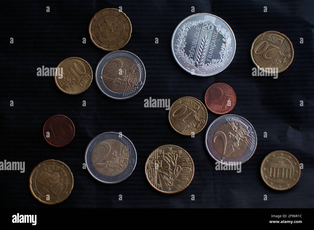 Euros currency-silver currency-Currency Collection-Monnaie de Paris-Euros Argent Stock Photo